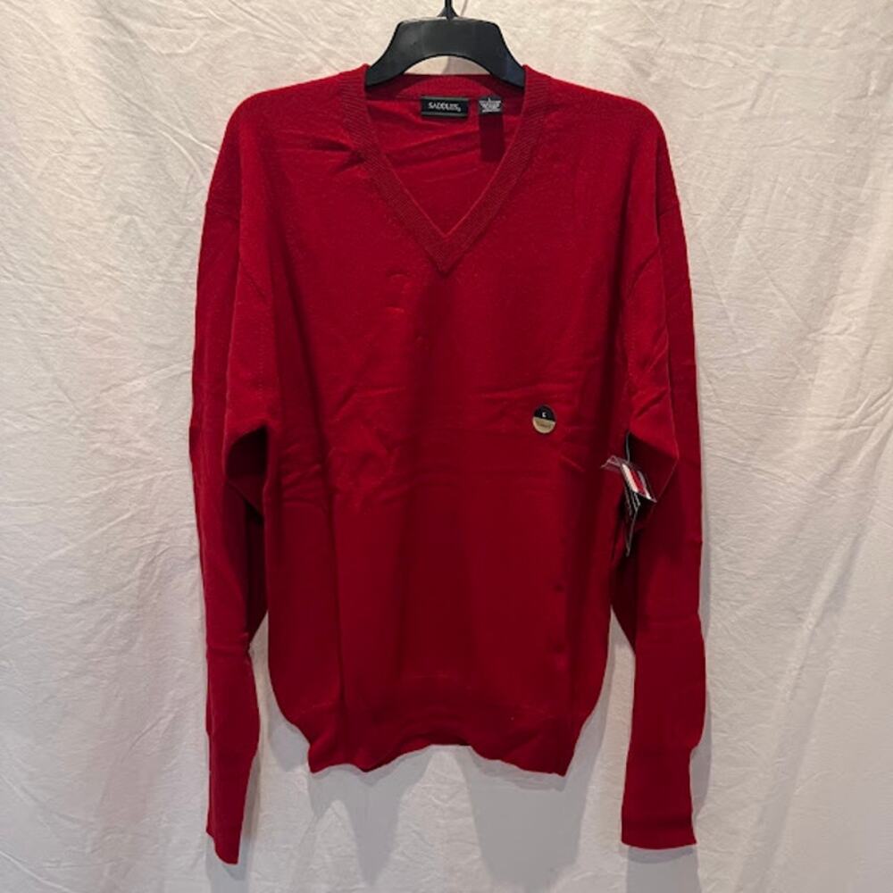 NWT Saddles Sweater Jumper Cashmere Mens V Neck Red Sz L